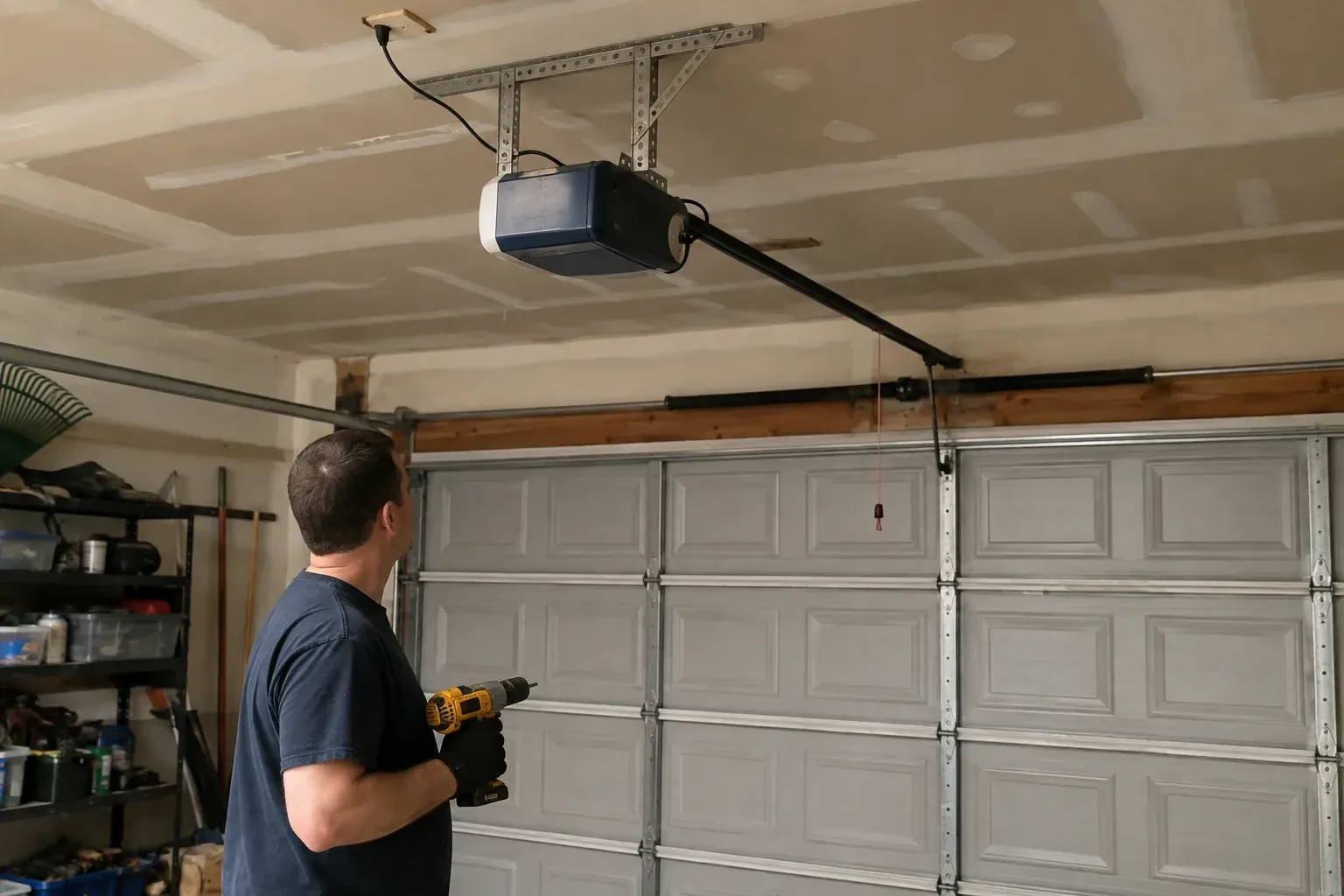 Illustrative garage doors scene; not an actual job — Chain-Drive Opener Repair, Smithville