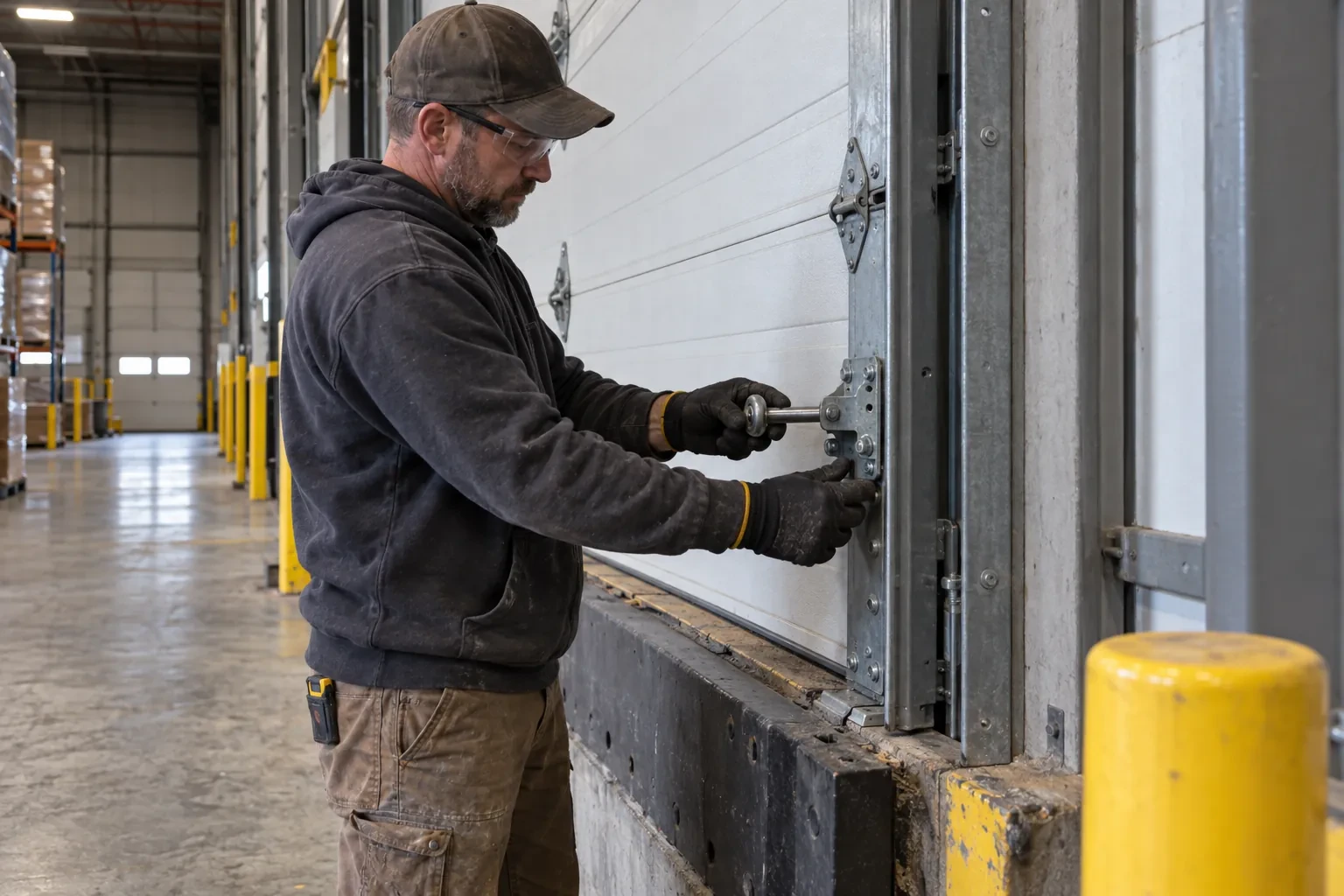 Illustrative garage doors scene; not an actual job