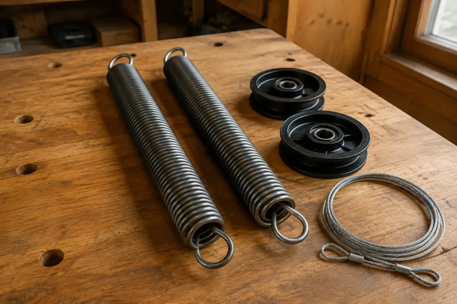 Illustrative garage doors scene; not an actual job — Extension Spring Replacement, Grimsby