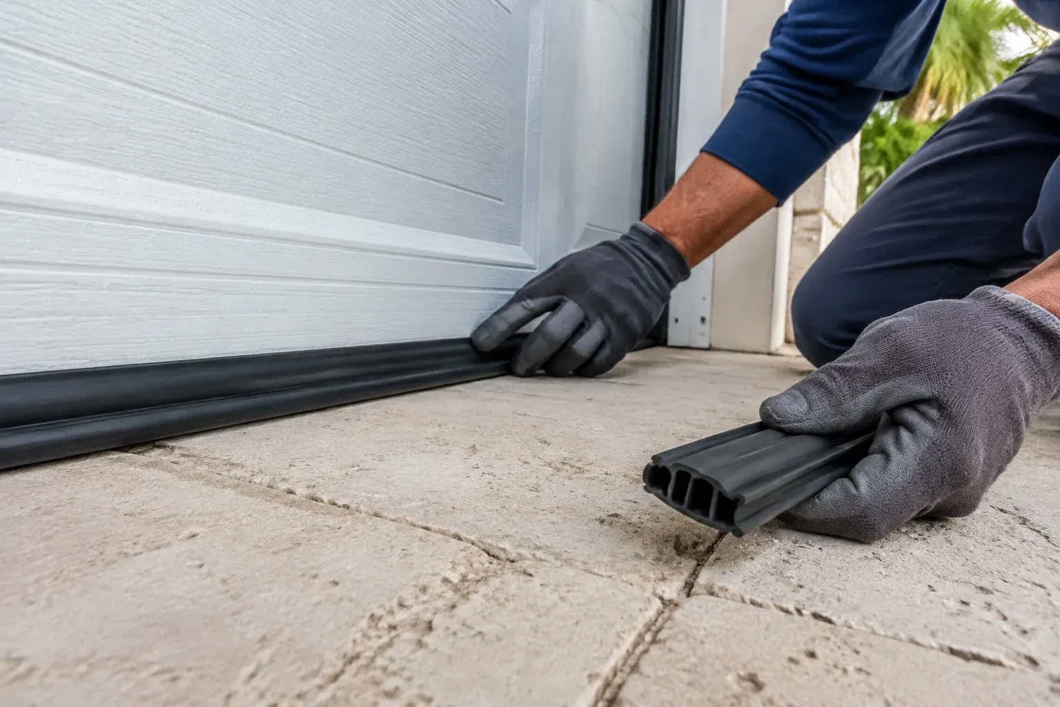 Illustrative garage doors scene; not an actual job — Garage Door Bottom Seal Replacement, Grimsby