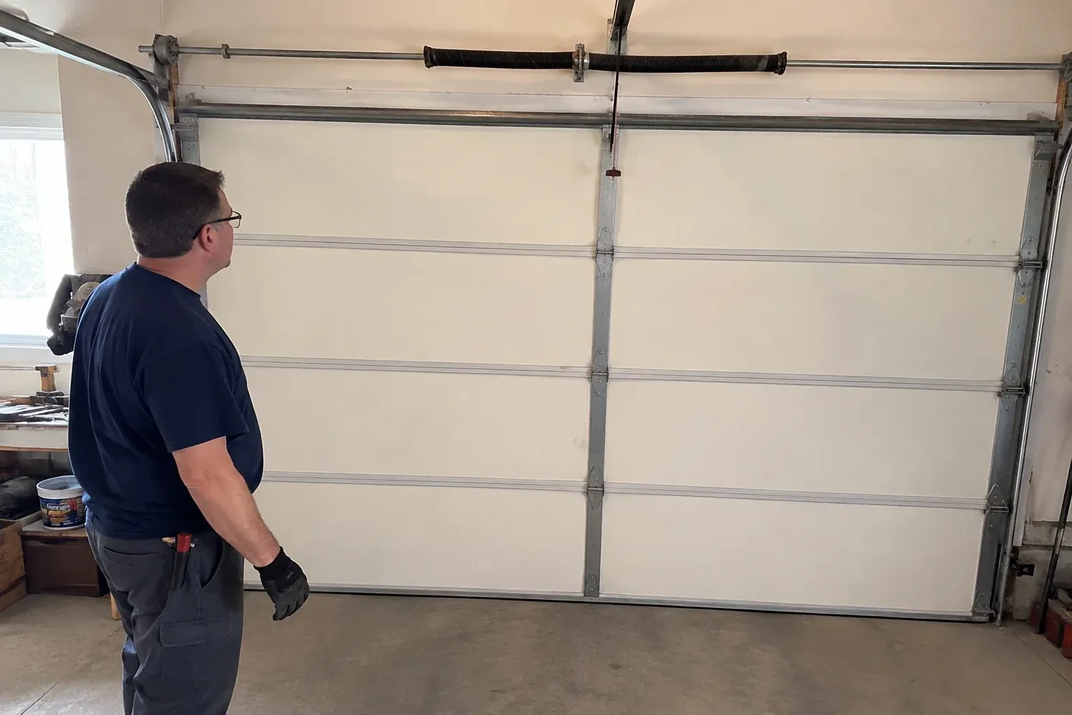Illustrative garage doors scene; not an actual job — Off-Track Garage Door Reset, Grimsby