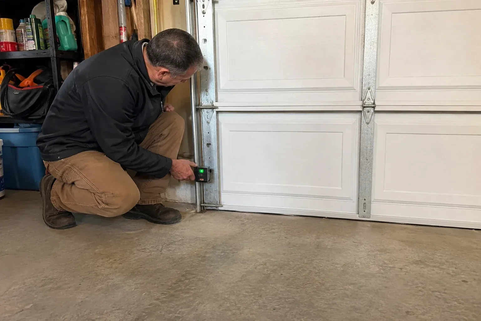 Illustrative garage doors scene; not an actual job — Photo-Eye Sensor Alignment or Replacement, Grimsby